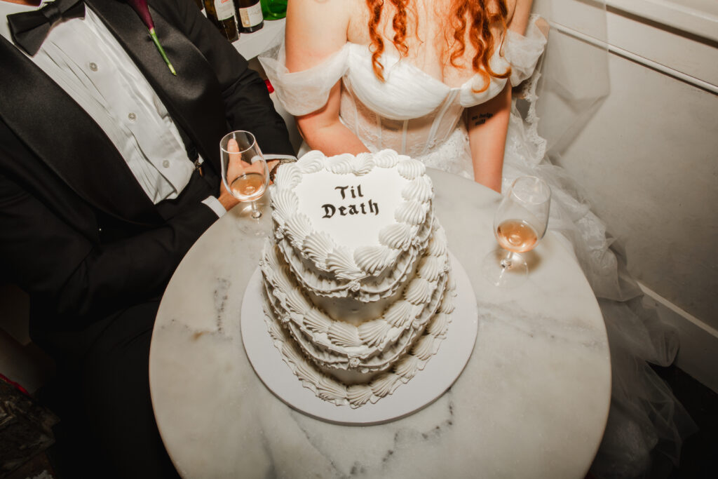 Wedding Cake that says Til Death in Charleston Bar